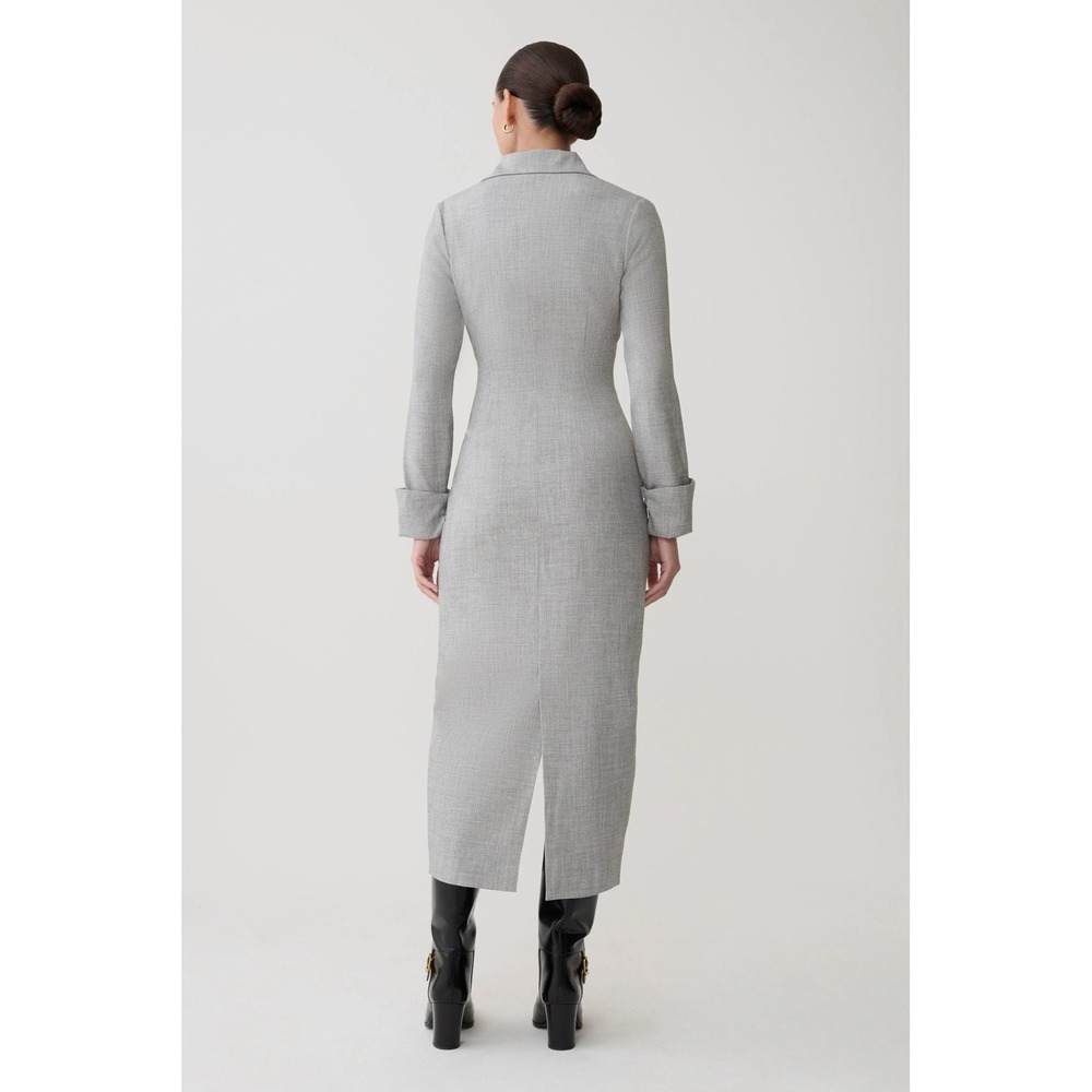 MESHKI Dorian Fitted Shirt Midi Dress Medium Charcoal Marle Minimalist Career - Picture 4 of 16